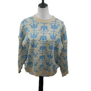 Piper & Scoot Cream/Turquoise Floral Crew Neck Sweater Size XL